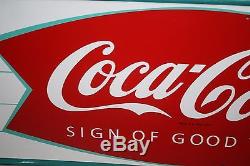 Origina 1960's Coca Cola Metal Sign Soda Pop Fishtail General Store Crush