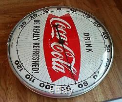 Old COCA-COLA FISHTAIL round advertising thermometer sign PENNZOIL ON BACK auto