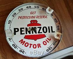 Old COCA-COLA FISHTAIL round advertising thermometer sign PENNZOIL ON BACK auto