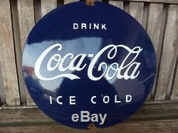 Old COCA COLA porcelain sign 16 heavy convex rar ice cold shop coke advertising