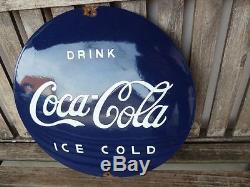 Old COCA COLA porcelain sign 16 heavy convex rar ice cold shop coke advertising