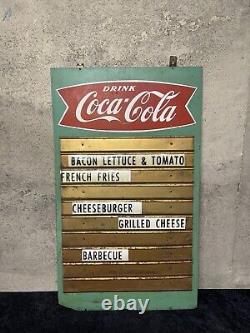 Old Coca Cola Masonite Menu Board Advertising Sign Fishtail Logo