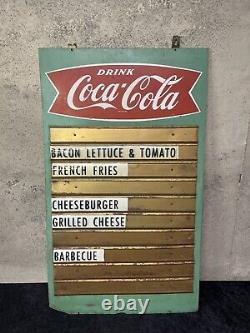 Old Coca Cola Masonite Menu Board Advertising Sign Fishtail Logo