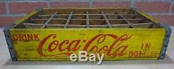 Old DRINK COCA-COLA Wooden Case Box Yellow Red COKE Soda Adv Sign 24 Crate