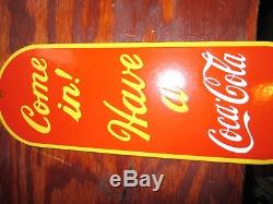 Old USED Coca Cola Door Push Porcelain Enamel Sign Coca Cola Porcelain Sign