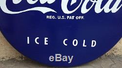 Old Vintage 1950's Original Coca Cola Porcelain Blue Button Enamel Sign 24inch