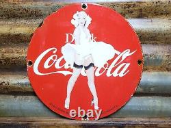 Old Vintage Coca Cola Porcelain Sign Marilyn Monroe Soda Pop Beverage Coke Drink