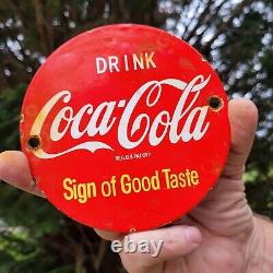 Old Vintage Coca-cola Coke Porcelain Enamel Metal Advertising Soda Door Sign 5
