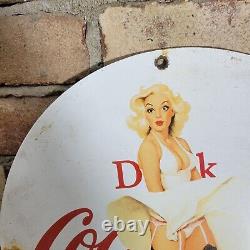 Old Vintage Coca-cola Porcelain Beverage Soda Gas Station 12 Sign Coke Cola