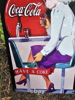 Old Vintage Coca-cola Porcelain Beverage Soda Gas Station 12x8 Sign Coke Cola
