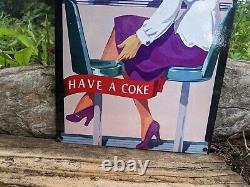 Old Vintage Coca-cola Porcelain Beverage Soda Gas Station 12x8 Sign Coke Cola