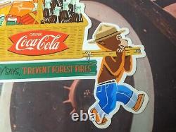 Old Vintage Coca-cola Smokey The Bear Porcelain Sign Prevent Forest Fire Coke