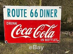Old Vintage Porcelain US Route 66 Diner Gas Coca Cola General Store Service Sign