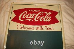 Older Coca Cola Delicious With Food Restaurant Menu Board Fishtail Metal Sign
