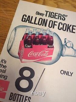 Olney Tigers Gallon Of Coke Coca Cola Cardboard Sign Illinois Vtg Hs Football