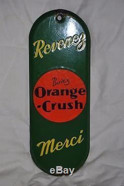 Orange Crush porcelain palm door push bar. 1930s. French! Antique sign