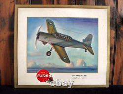 Orig. 1943 COCA-COLA SIGN + hang cord Military U. S. Army Plane VULTEE TRAINER