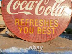 Original 1930's Old Vintage Rare Delicious Coca Cola Porcelain Enamel Sign Board