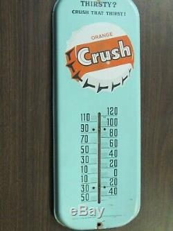 Original 1930's Orange Crush Soda 16 Metal Thermometer Sign Works