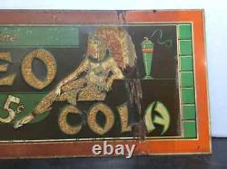 Original 1930s Cleo Cola 5 Cent Embossed Metal Sign Cleopatra Soda 12 x 27