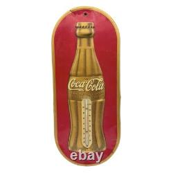 Original 1938 Coca Cola Coke Embossed Bottle Painted Metal Thermometer Sign