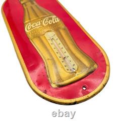 Original 1938 Coca Cola Coke Embossed Bottle Painted Metal Thermometer Sign