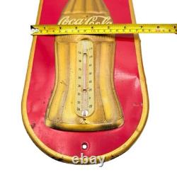 Original 1938 Coca Cola Coke Embossed Bottle Painted Metal Thermometer Sign