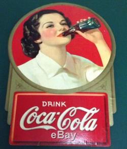 Original 1938 Drink Coca Cola Cardboard Sign Beautiful Lady Rare