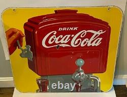 Original 1939 Porcelain double side COCA COLA Soda Fountain Dispenser Hand Sign
