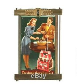 Original 1940's Coca Cola Cardboard Sign in Original Frame
