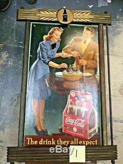 Original 1940's Coca Cola Cardboard Sign in Original Frame
