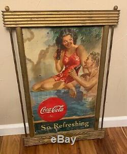 Original 1940's Coca Cola Cardboard Sign in Original Kay Frame