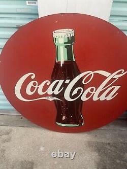 Original 1940's Coca Cola Red Disc Ad Sign 46 Rare