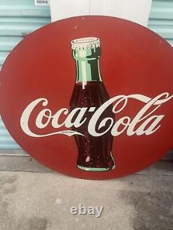 Original 1940's Coca Cola Red Disc Ad Sign 46 Rare