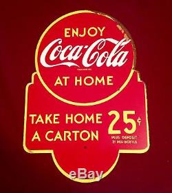 Original 1940's Vintage Coca Cola 25c Carton Soda 2 Sided 16 Metal Sign Rusty