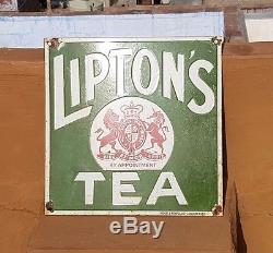 Original 1940s Old Vintage Rare Lipton's Tea Porcelain Enamel Sign Board, LONDON