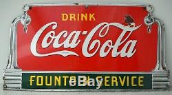 Original 1941 COCA COLA FOUNTAIN SERVICE metal/porcelain ad sign