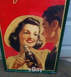 Original 1941 Drink Coca Cola Delicious Refreshing Vertical Gas Station Sign