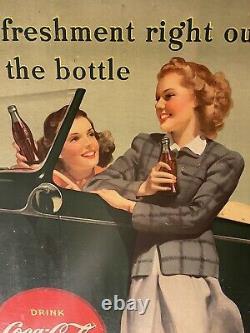 Original 1942 Coca Cola Refreshment right out of the bottle Cardboard Sign/Ad