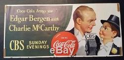 Original 1949 Edgar Bergen/Charlie McCarthy Coca-Cola CBS Sign Never Used Rare