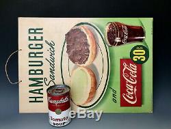 Original 1949 Hamburger & Coca-Cola 30c Cardboard Litho Advertising Diner Sign