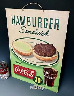 Original 1949 Hamburger & Coca-Cola 30c Cardboard Litho Advertising Diner Sign
