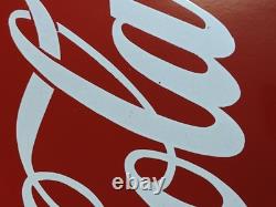 Original 1950/60s Coca Cola 24 Diameter Red Metal Button Sign With Coke Bottle