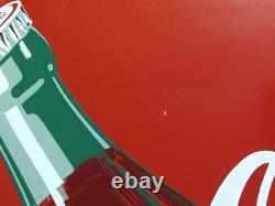 Original 1950/60s Coca Cola 24 Diameter Red Metal Button Sign With Coke Bottle