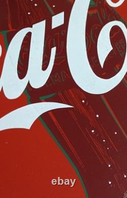 Original 1950/60s Coca Cola 24 Diameter Red Metal Button Sign With Coke Bottle