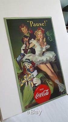 Original 1950 COCA COLA Cardboard Sign Poster Clown Skater Girl 9.75++ MINT