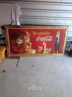 Original 1950 Double Sided Coke Sign Paperboard Hospitality! No Reserve! Rare