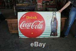 Original 1950's Coca Cola Advertising Metal Sign With Bottle