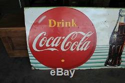 Original 1950's Coca Cola Advertising Metal Sign With Bottle