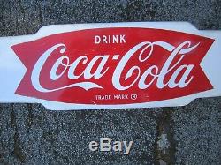 Original 1950's Coca-Cola Coke porcelain door push / pull bar fishtail sign